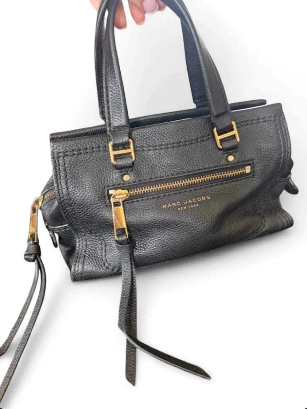 Marc Jacobs Black Pebbled Leather Tote Satchel with Gold Hardware
